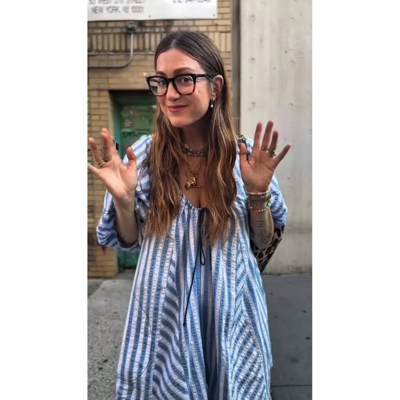 FREE PEOPLE Bop Around Stripe Romper in Oxford Combo Size Large - Picture 14 of 15